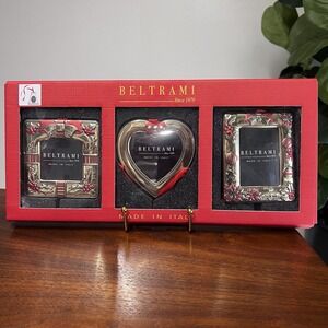 3 Beltrami Ornaments Gold Red Photo Picture Frames Christmas Gift Present Heart